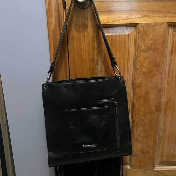 Wrangler Black Leather Tote Bag - Picture 1 of 2